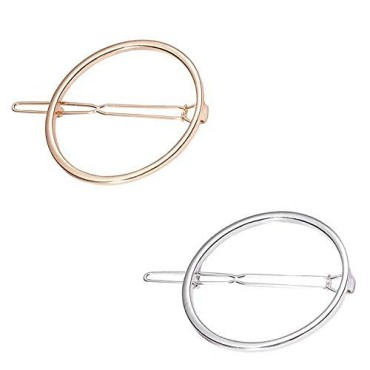 LASSUM 2 Pcs Minimalist Dainty Hollow Geometric Round Circle Metal Hairpin Hair Clip for Women and Girls on any Occasion (Gold & Silver)