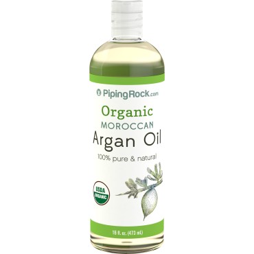 Piping Rock Organic Moroccan Argan Oil | 16 fl oz | for Hair, Skin and Nails | Non-GMO, Gluten Free