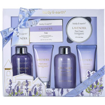 Bath Spa Gifts for Women - Lavender Gift Set, Body & Earth 6 Pcs Bath Gift Sets, Self Care Gifts, Birthday Gifts for Women, Relaxing Spa Set, Christmas Gift