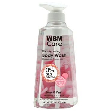 WBM LLC Body Wash, For All the Skin Types, Formulated with Rose & Pearl Extracts with Himalayan Pink Salt, Ultra Moisturizing & Soothing, Shower Gel, 17.5 fl oz