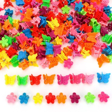 YISSION 200 Pcs Mini Hair Clips Flower Hair Clip Butterfly Hair Clips Small Claw Clips for Hair 90s Hair Accessories for Girls Women School Party Gifts Assorted Color
