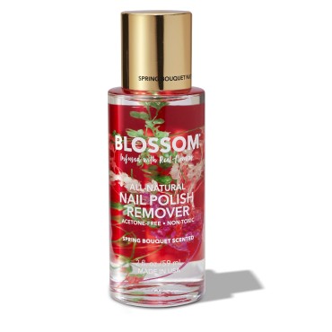 Blossom All Natural, Scented, Organic Plant-Based, Vegan, Cruelty Free, Acetone Free Nail Polish Remover, Infused with Real Flowers, Made in USA, 2 fl. oz., Spring Bouquet