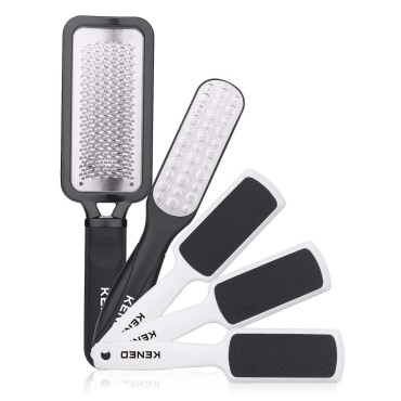 Feet Scrubber Dead Skin 5 Pack - KENED Foot File Callus Remover for Feet, Professional Pedicure Kit with 2 x Metal Foot Grater, 3 x White Double-Sided Pedicure Tools for Feet Care