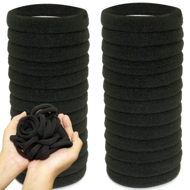 100 Pcs Seamless Cotton Thick Black Hair Band No Metal Elastic Hair Ties No Damage Ponytail Holder