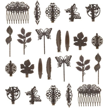 24 Pack Vintage Retro Boho Decorative Metal Hair Clips Barrettes Butterfly Flower Leaf Feather Duckbill Alligator Hairpins Bobby Pins Comb Wedding Bridal Accessories for Women