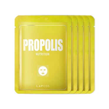 LAPCOS Propolis Sheet Mask, Daily Moisturizing Face Mask, Hydrates & Plumps Skin, Korean Beauty Favorite, 5-Pack