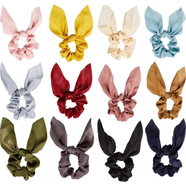 12 Pieces Bow Hair Scrunchies Rabbit Bunny Ear Scr...