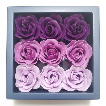 JM Box of Purple Flora Scented Roses Flower Bath Soap, Plant Essential Oil Rose Soap in Gift Box, Gift for Anniversary/Birthday/Wedding/Valentine’s Day/Mother’s Day 9 Pcs