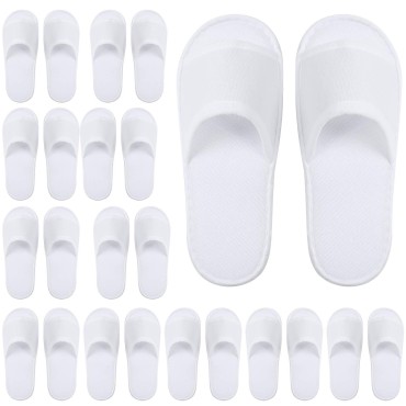 Elcoho 12 Pairs Open Toe Spa Slippers White Spa Hotel Guest Slippers for Spa, Party Guest, Hotel and Travel, Fits Most Men and Women