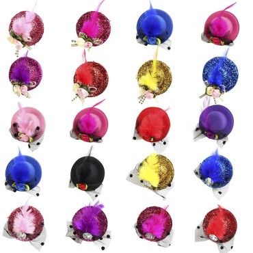 Trounistro 18 Pieces Mini Hat Hair Clip Mini Top Hat Fascinator Hats Clip Girl Hair Clip Hair Barrette Hair Hairpin for Kids