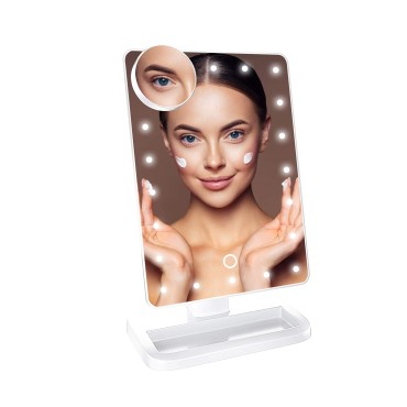Impressions Touch XL Dimmable LED Makeup Mirror with Wireless Speaker, Dressing Mirror with 5X Magnifying Glass and Flip Power Switch (White)