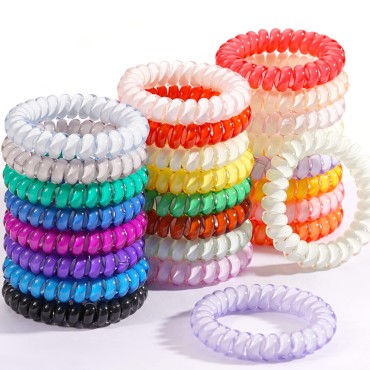 Spiral Hair Ties, DeD 24 Pcs No Crease Hair Ties,Phone Cord Elastic Hair Ties,Candy Colors Spiral Hair Coils Hair Ties,Colorful Ponytail Holders Hair Accessories for Women Girls