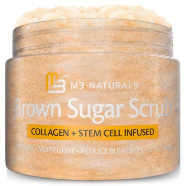 Brown Sugar Scrub Face Foot & Body Exfoliator Infused with Collagen and Stem Cell Natural Exfoliating Salt Body Scrub for Toning Skin Cellulite Skin Care by M3 Naturals