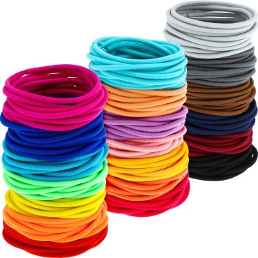200 Pieces No-metal Hair Elastics Hair Ties Ponytail Holders Hair Bands (Multicolor, 3 mm x 5 cm)