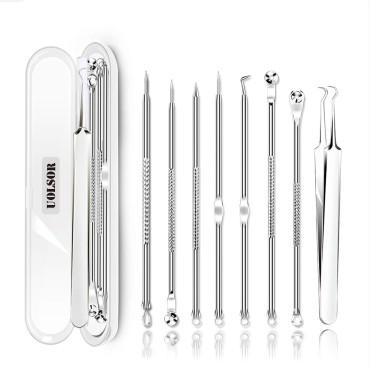 [Upgraded] 8PCS Blackhead Remover, Pimple Tool Kit, Acne Tools, Comedone Extractor, Blemish Whitehead Removal, Professional Curved Tweezers Kits, Premium Stainless Steel