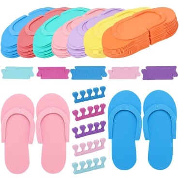 Tbestmax 24 Pair Disposable Flip Flops, Random Color Foam Slippers for Foot Spa Pedicures in Kid Party with 24 Pair Toe Separators Bulk