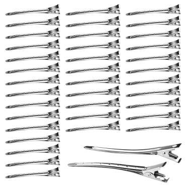 Neworkg 50pcs 3.5 Inches Duck Bill Hair Clips, Superior Silver Alligator Curl Clips with Holes, Hairdressing Salon Hair Grip, DIY Accessories Hairpins for Women and Girls