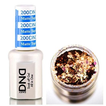 Daisy DND 200 MATTE TOP GEL, Soak off Gel NAIL All In One Daisy Top Coat for Nails (with bonus side Glitter) Made in USA (200 MATTE TOP COAT)