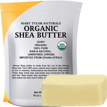 Mary Tylor Naturals Organic Shea butter 1 lb - USDA Certified Raw, Unrefined, Ivory From Ghana Africa - Great for Hair, Skin and all your DIY Projects