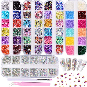 5 Boxes Colorful Nail Art Rhinestones Kit - Multic...