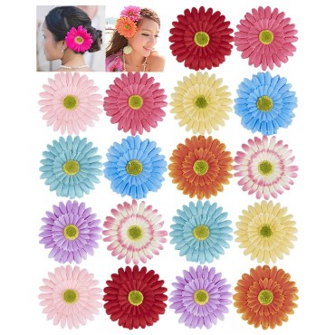 18 Pack Fake Artificial Silk Gerbera Daisy Flower Sunflower Daisies Hair Clips Barrettes Clamp Clasps Bow With Alligator Brooch Pin Tropical Hair Pieces Accessories African Beach Holiday Wedding Party