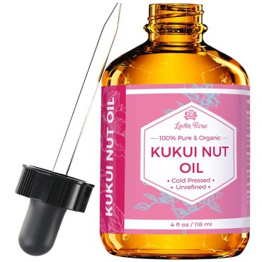 Leven Rose Kukui Nut Oil 4 oz - Cold-Pressed and Unrefined Hair & Face Moisturizer with Dropper - Unscented Pure Face Oil for Women and Men - Nourishing & Moisturizing Oil for All Skin Types