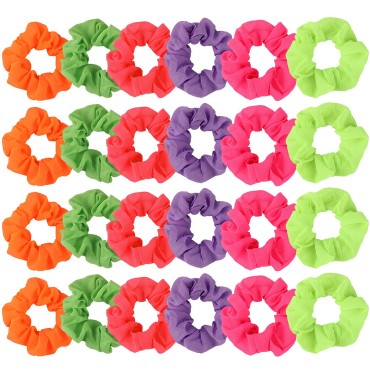 24 Pieces 80s Neon Hair Scrunchy Neon Hair Accesso...