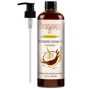 Oraganix Fractionated Coconut Oil - 100% Pure & Natural (16oz Bottle) - Carrier Oil for Essential Oils, Aromatherapy, Massage Oil or Skin Care
