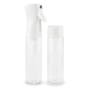 Continuous Spray Water Bottle, 360 Fine Mist Spray for Hair, Plant, Mister Sprayer Bottle 10 oz Clear Empty Refillable and Refill Bottle (Pack of 1 Sprayer and 1 Refill Bottle)