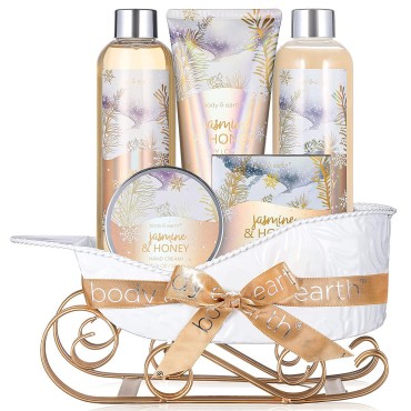 Christmas Gifts for Women - Bath and Body Christmas Gift Sets with Jasmine & Honey Scent Includes Bubble Bath, Hand Cream, Lotion Gift Baskets for Women, Womens Gift Set, Christmas Gifts for Her