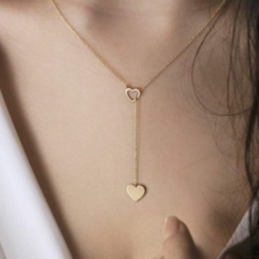 Edary Boho Heart Pendant Necklace Gold Y-necklace Fashion Jewelry for Women and Girls (Gold)