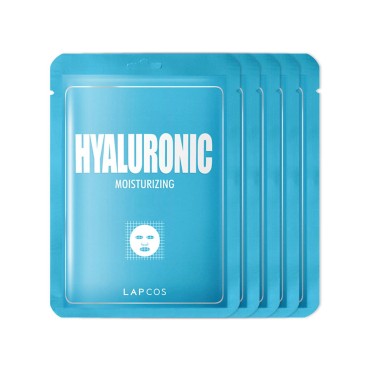 LAPCOS Hyaluronic Acid Sheet Mask, Daily Hydrating Face Mask, Protects & Nourishes Skin, Korean Beauty Favorite, 5-Pack