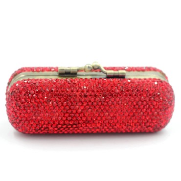 Bestbling Bling Rhinestone Crystal Lipstick Case Holder Organizer bag Cosmetic Storage for Women's Lipstick Jewelry Kit (Red)