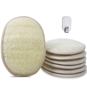 [Pack of 6] Loofah Sponge Pads Natural Organic Bath Luffa Sponges Pads Natural Bath Shower Loofah Body Scrubber Sponges for Exfoliating Your Skin, with Adhesive Hook