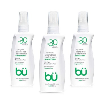 Bu SPF 30 Ultrafine WOWmist Sunscreen Spray - Clear, Non Greasy, Non Comedogenic. Sweat & Water-Resistant. 100% Vegan and Cruelty-Free. Travel, Sport, Sensitive Skin(Pack of 3)
