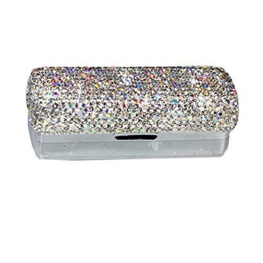 Bestbling Lipstick Bling Rhinestone Crystal Lipstick Case Storage Organizer Box with Mirror for Women's Lipstick Holder-Cosmetic Storage Kit (Silver)