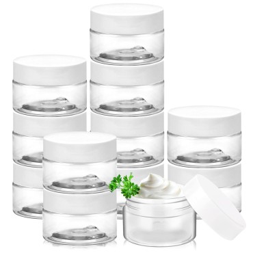 UPlama 24 Pack Cosmetic Containers, Plastic Sample Containers With Lids With Inner Liners Leakproof Wide-Mouth Travel Containers Jars Pots For Toiletry Makeup Cream Liquid Slime (1oz, White)
