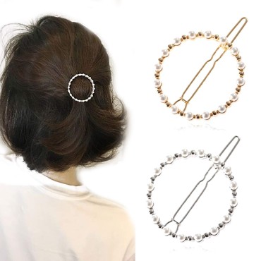 Ovche Pearl Round Gold and Silver Metal Ponytail Holder French Side Hair Clips Hair Barrettes Hair Pins Hair Slide Stylish for Women Girl Hair Jewelry Accessories