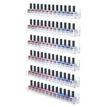 FEMELI Nail Polish Wall Rack 6 Shelves, 15 Inch Clear Acrylic Nail Polish Organizer for 66-90 Bottles, Multi-Purpose Acrylic Floating Shelves (15 Inch, Clear)