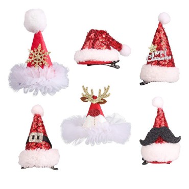 Christmas Hat Hair Accessories Glitter Bobby Pin Kids and Adults for Girls Red Christmas Hair Clip Party Birthday Festival Support Baby Gifts 6pcs
