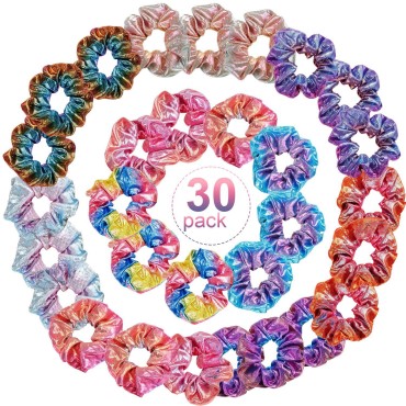 30 Pieces Shiny Metallic Scrunchies Large Hair Scrunchies Elastic Hair Bands Scrunchy Hair Ties Ropes for Women Girls Hair Accessories