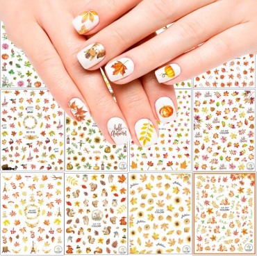 Adurself 1000+ Patterns Autumn Nail Art Decals Fal...