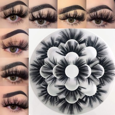 MIKIWI 25mm Faux Mink Lashes, 6D lashes, Faux Mink Eyelashes, Dramatic Lashes, 7 Pairs Fluffy Mink Lashes, 25 mm Lashes for Halloween Party
