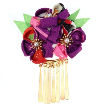 Amosfun Japanese Hairpin Kimono Flower Hair Clip Kanzashi Flower Hair Tie Band Clip for Women Girls (Purple)