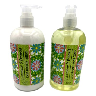 Greenwich Bay Trading Company Garden Collection Bundle: Cucumber Freesia - 16 Ounce Shea Butter Lotion & 16 Ounce Hand Soap