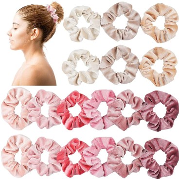 18 Pcs Blush Theme Hair Scrunchies Velvet Elastic ...