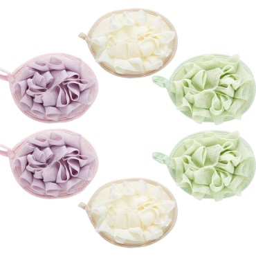 6 Pieces Bath Shower Pouf Sponge Mesh Pouf Shower Ball Exfoliating Body Sponge Pad Shower Scrubber Ball Shower Glove with Flower Bath Ball