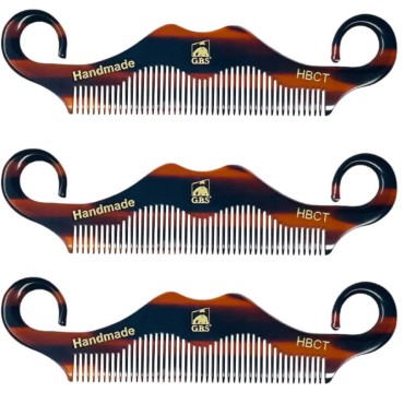 G.B.S Handmade Cellulose Acetate Grooming Men’s Mustache Comb - Handle Bar Style - No Cling No Snag, Pocket Size Gentle Smooth Edges, Long - Anti Static Convenient Effortless Glide Long Lasting, Pack of 3