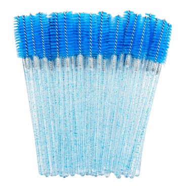 300 Pack Mascara Wands Disposable Eyelash Brushes for Extensions Eye Lash Applicator Makeup Tool kits, Crystal Handle - Blue Brush Head