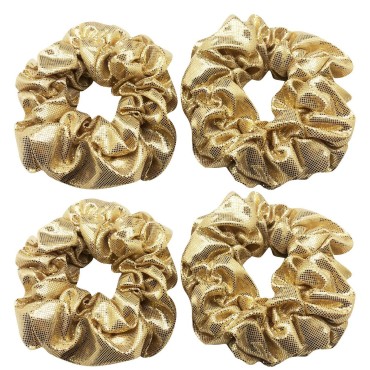 4 Pack Metallic School Performance Hair Scrunchies Slap Bracelet Gilding Ponytail Holder Elastic Hair Bands Scrunchy Hair Ties Hair Accessories for Show/Sleepover Party (Gold)